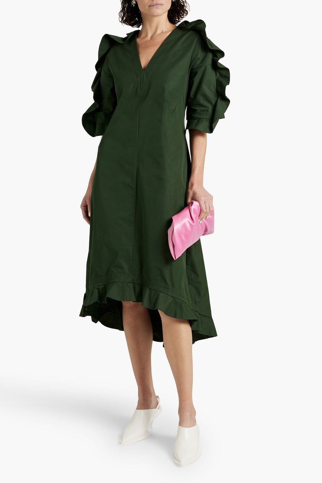 JIL SANDER Ruffled cotton-taffeta midi dress