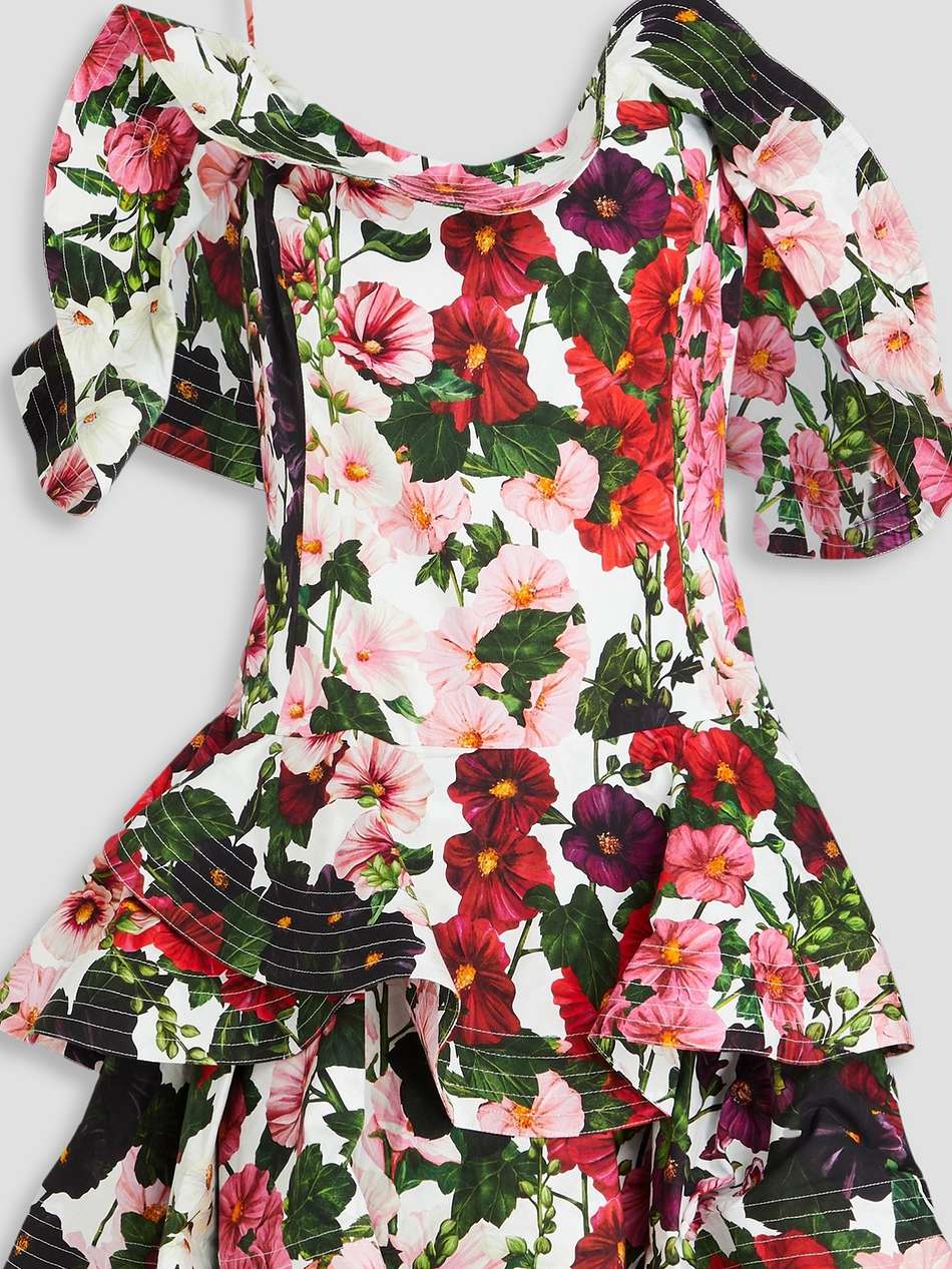 cold-shoulder floral-print cotton-blend poplin mini dress
