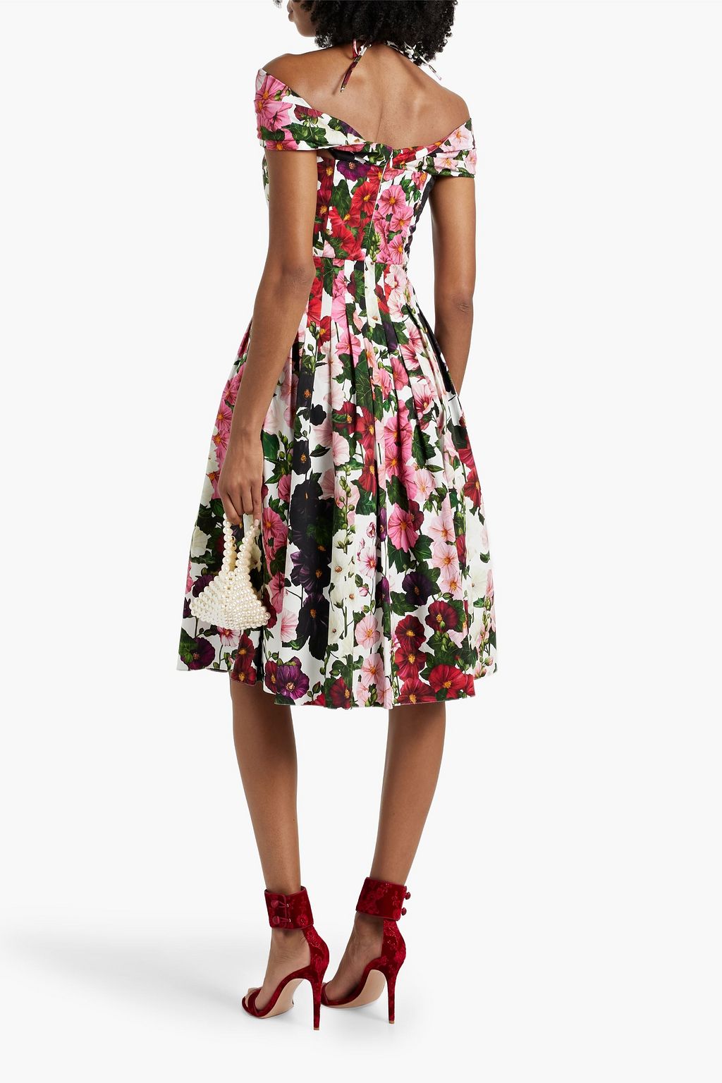 OSCAR DE LA RENTA Cold-shoulder floral-print cotton-blend poplin midi dress
