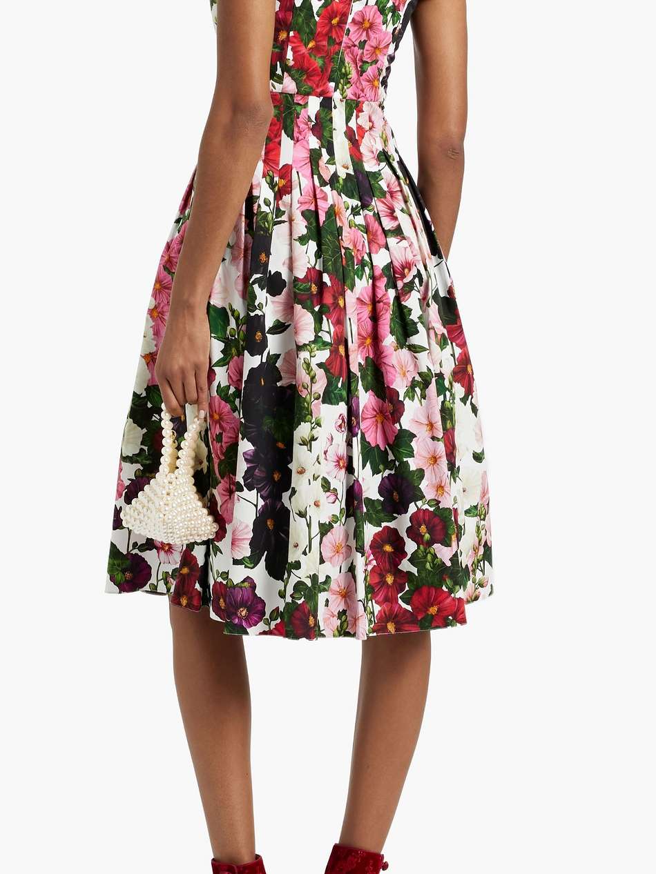 cold-shoulder floral-print cotton-blend poplin midi dress