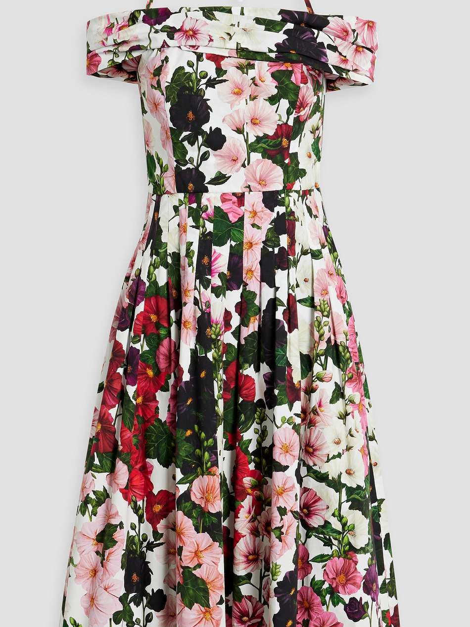 cold-shoulder floral-print cotton-blend poplin midi dress
