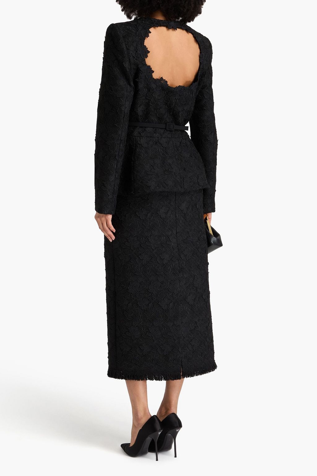 OSCAR DE LA RENTA Embroidered belted tweed jacket