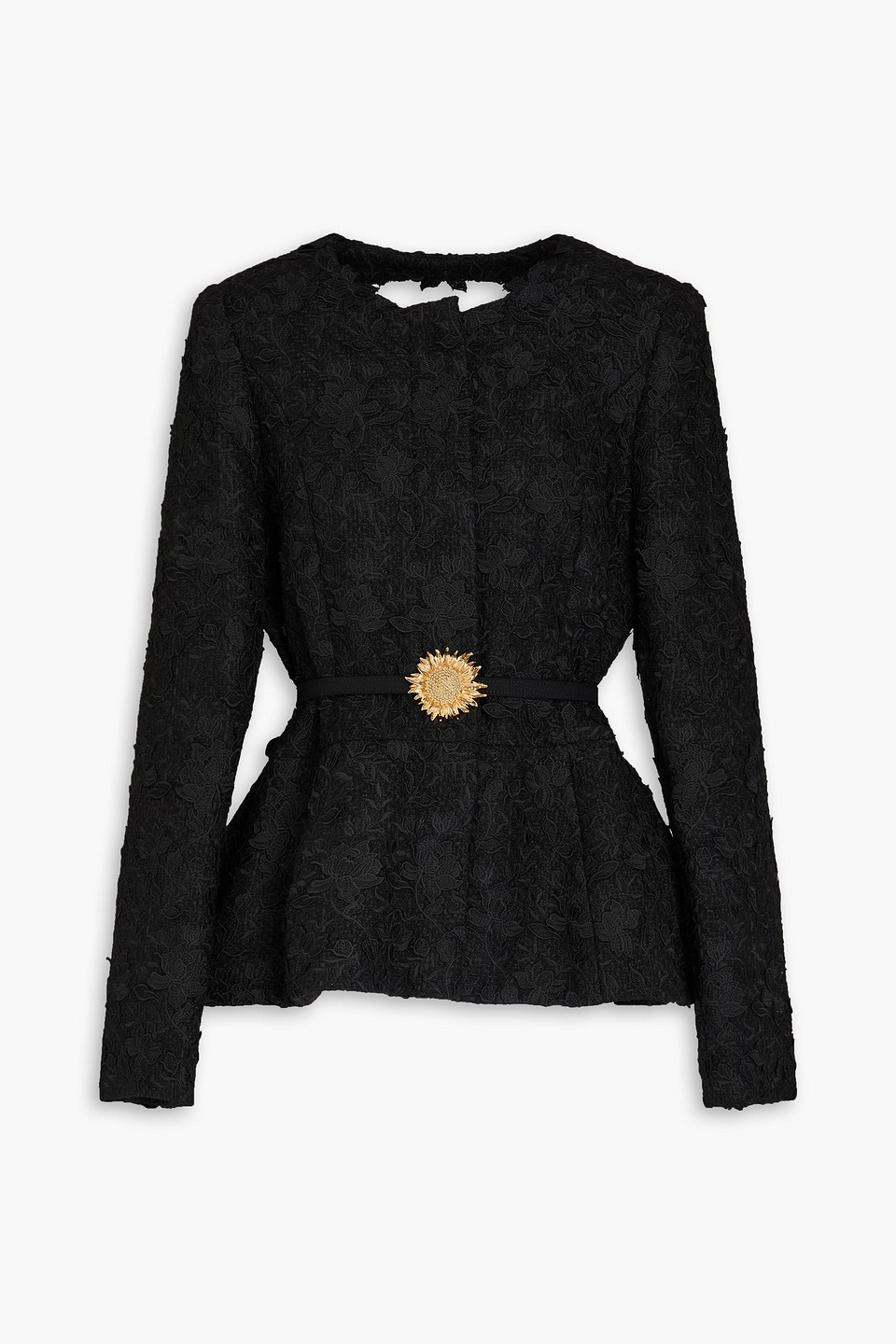 oscar de la renta - embroidered belted tweed jacket - black - us 6