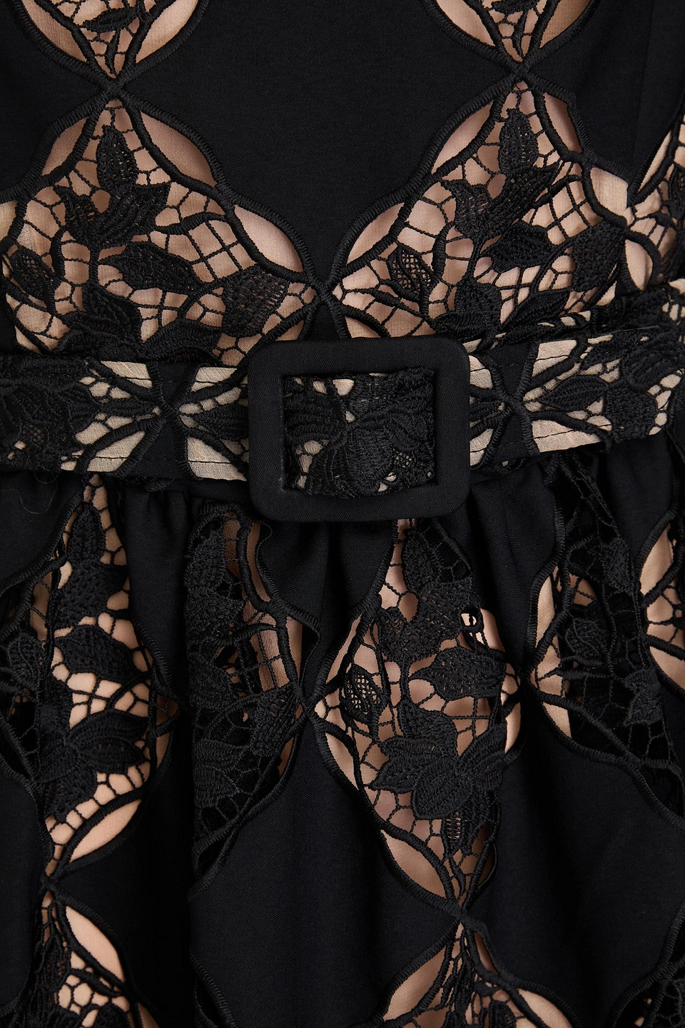 Oscar De La Renta Belted Guipure Lace Midi Dress In Schwarz