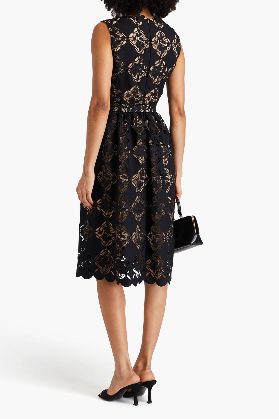 Oscar De La Renta Belted Guipure Lace Midi Dress In Schwarz