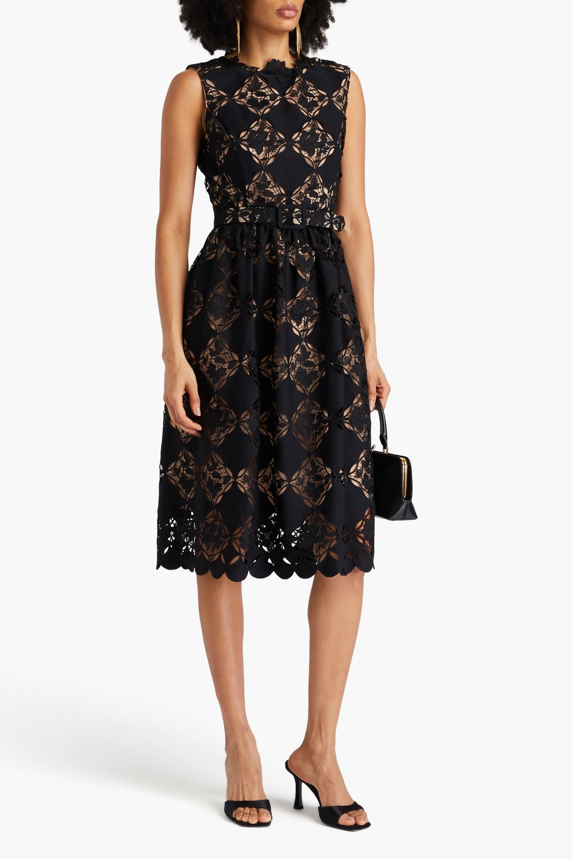 Oscar de la Renta Belted guipure lace midi dress