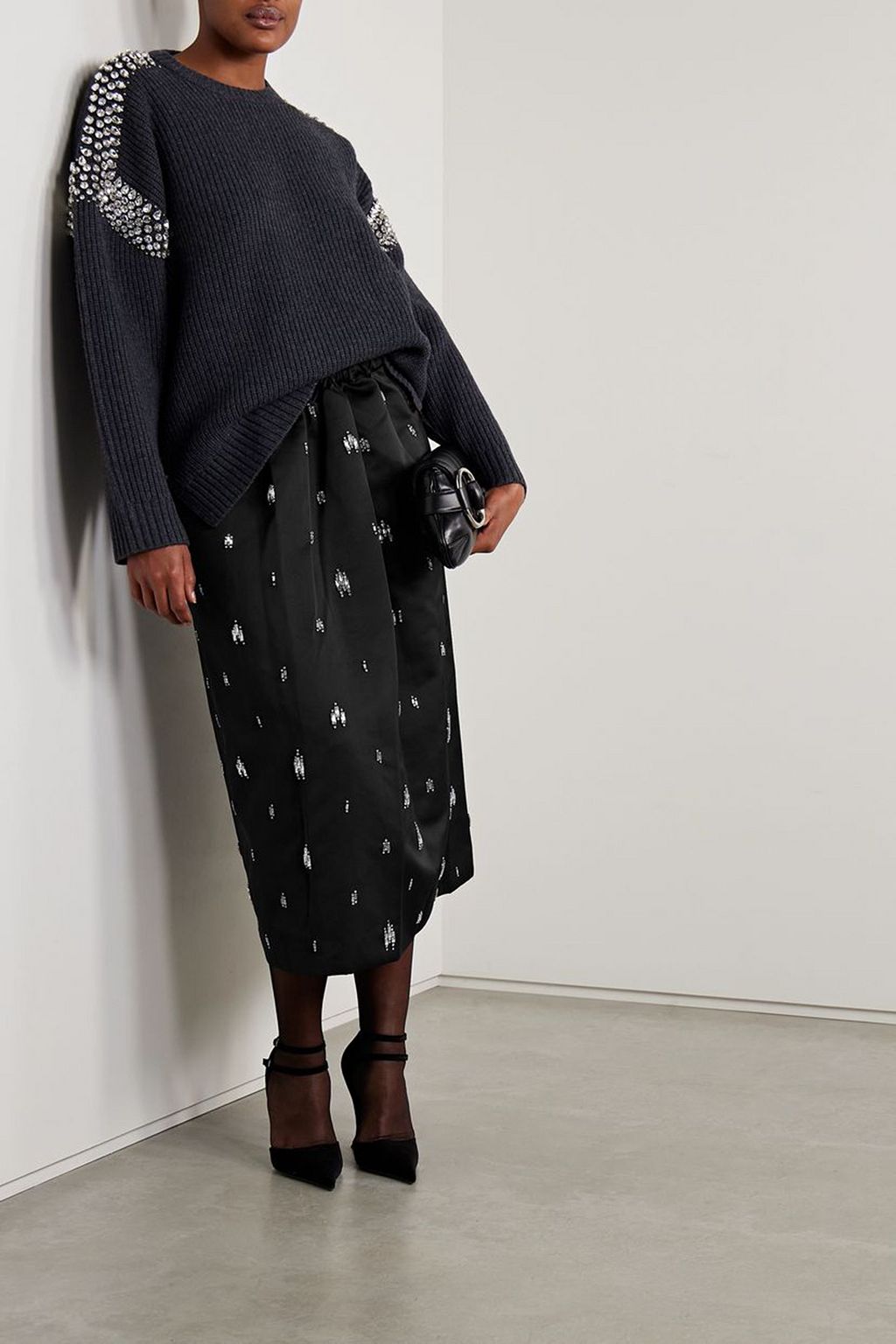 A.L.C. Alexia crystal-embellished duchesse-satin midi skirt