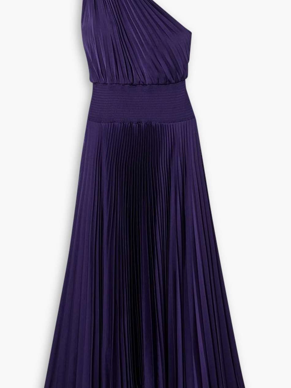 ruby asymmetric pleated satin midi dress