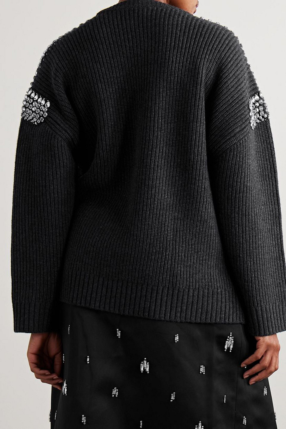 A.L.C COLBY OVERSIZED CRYSTAL-EMBELLISHED RIBBED MERINO WOOL SWEATER