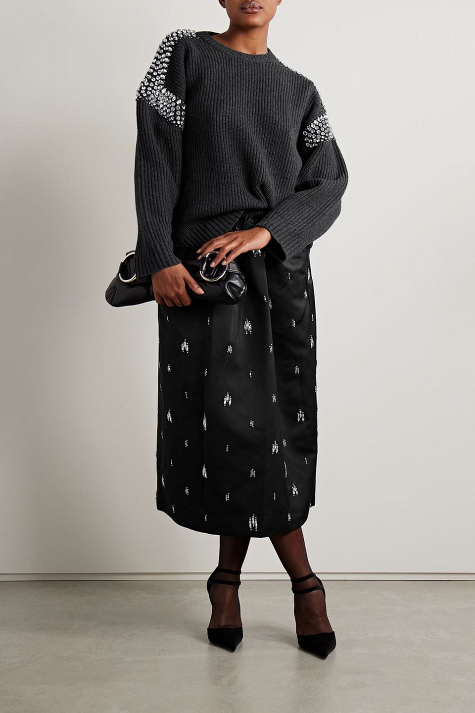 A.L.C COLBY OVERSIZED CRYSTAL-EMBELLISHED RIBBED MERINO WOOL SWEATER