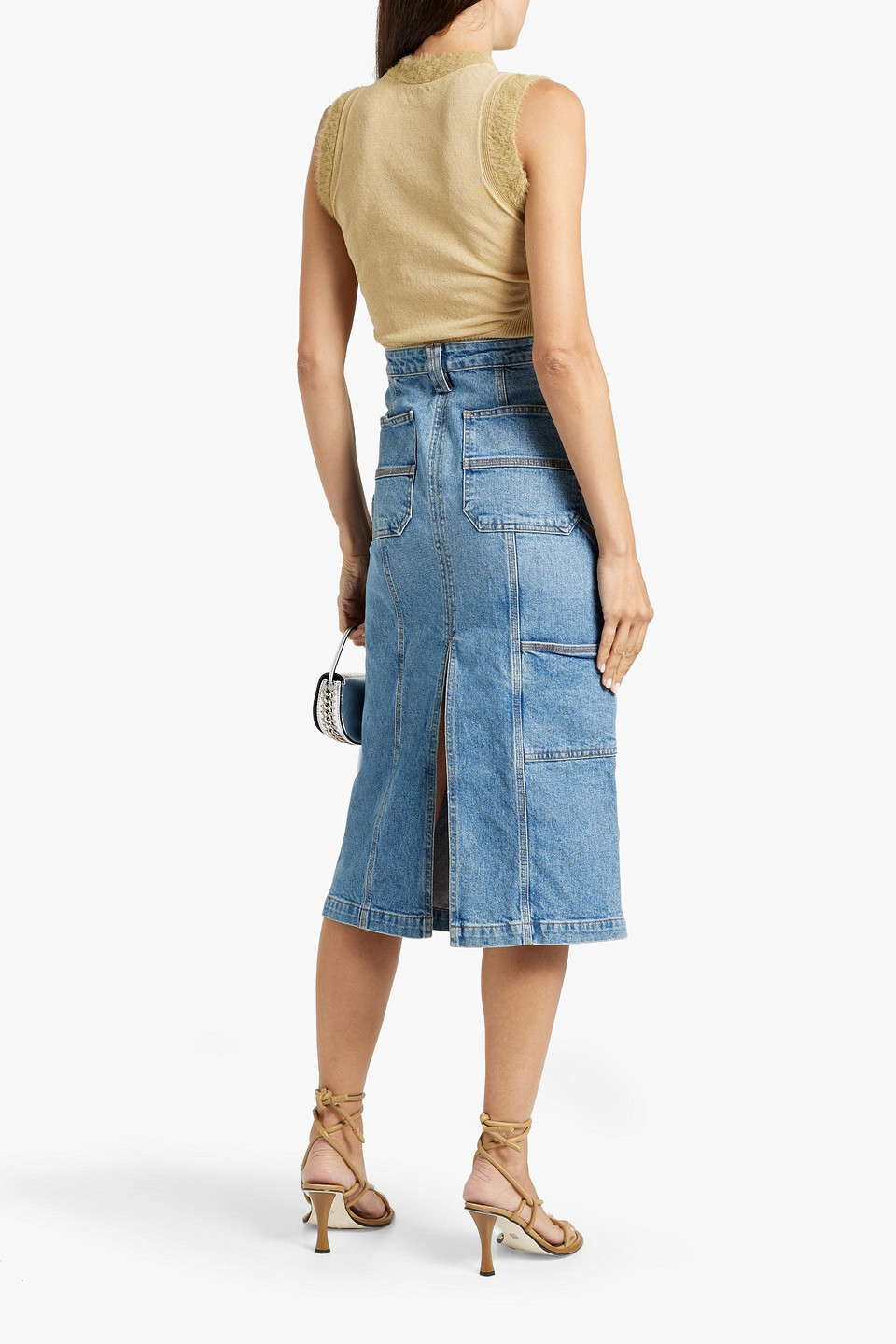 A.l.c Alden Split Denim Midi Skirt In Mid Denim
