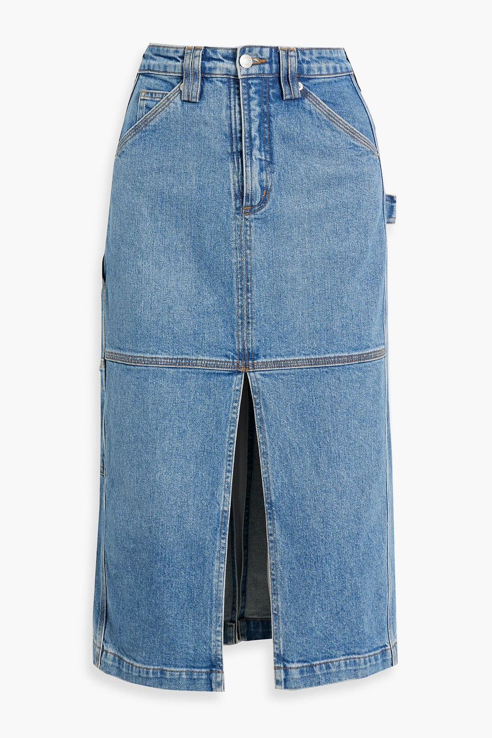 A.l.c Alden Split Denim Midi Skirt In Mid Denim
