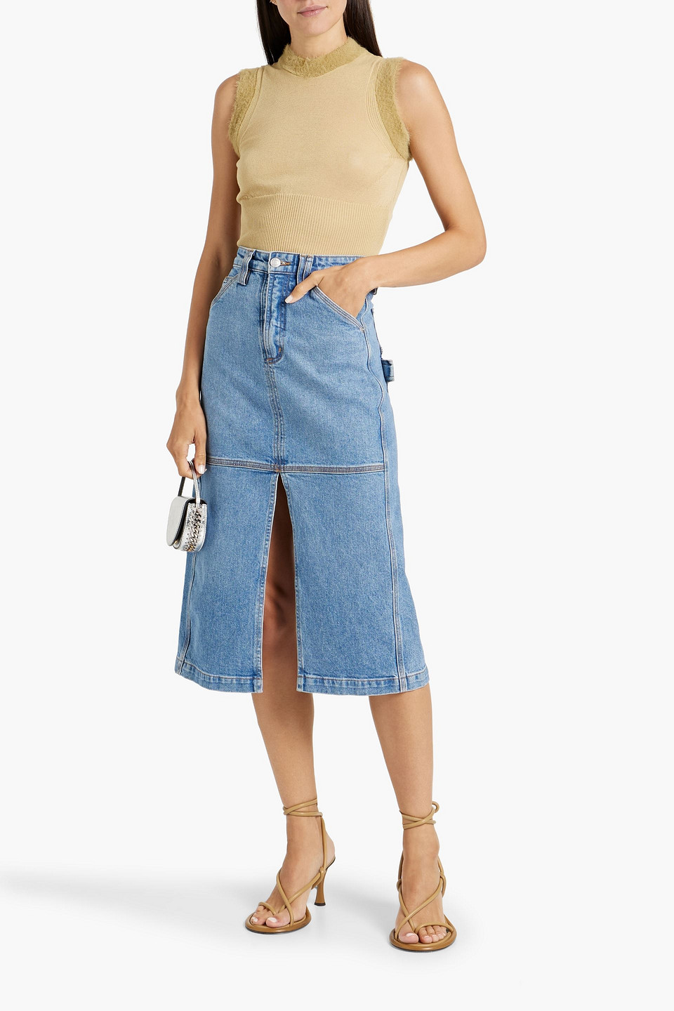 A.l.c Alden Split Denim Midi Skirt In Mid Denim