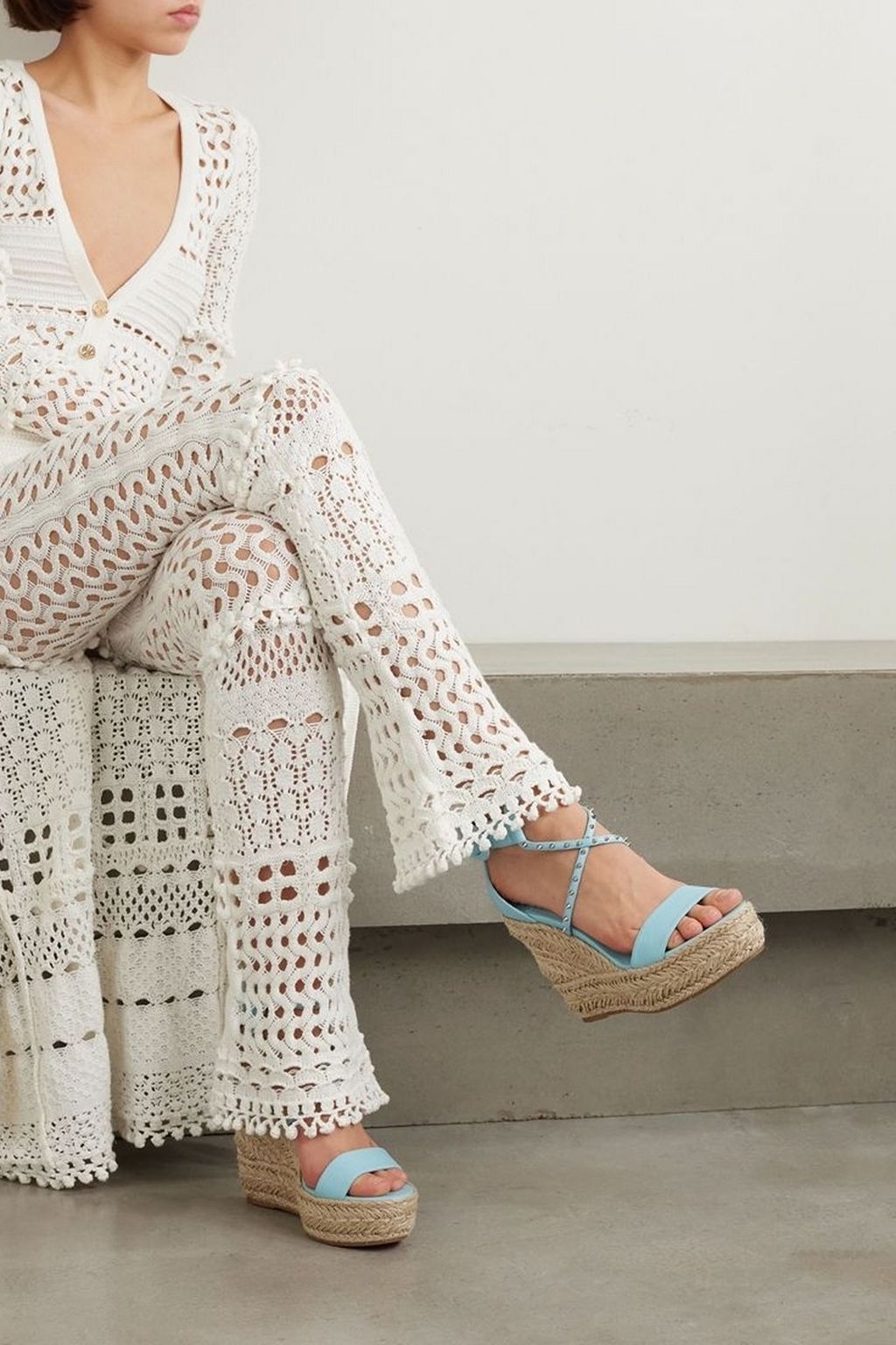 CHRISTIAN LOUBOUTIN Chocazeppa 120 spiked leather espadrille wedge sandals