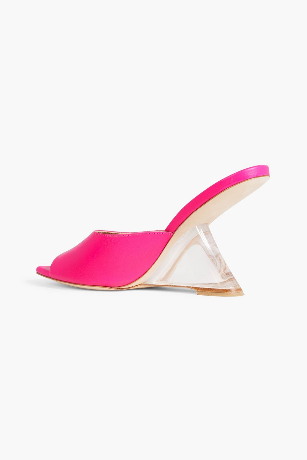 STUART WEITZMAN Rebel Lucite leather wedge mules
