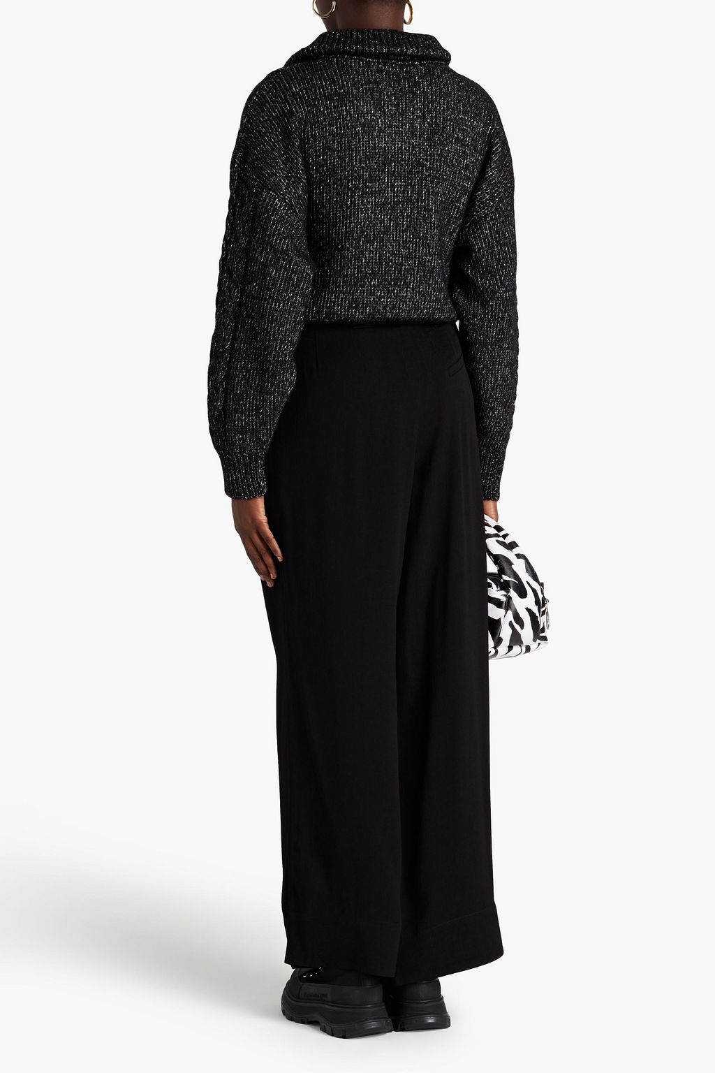GANNI Cable-knit cotton-blend half-zip sweater