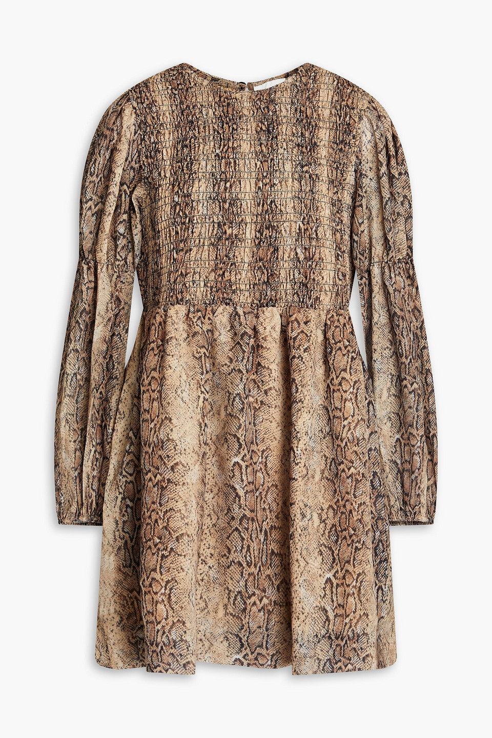 Ganni Shirred Snake-print Crepe Mini Dress | ModeSens