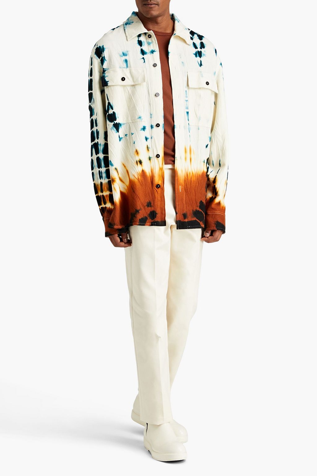 JIL SANDER+ Tie-dyed  crinkled wool-blend flannel shirt