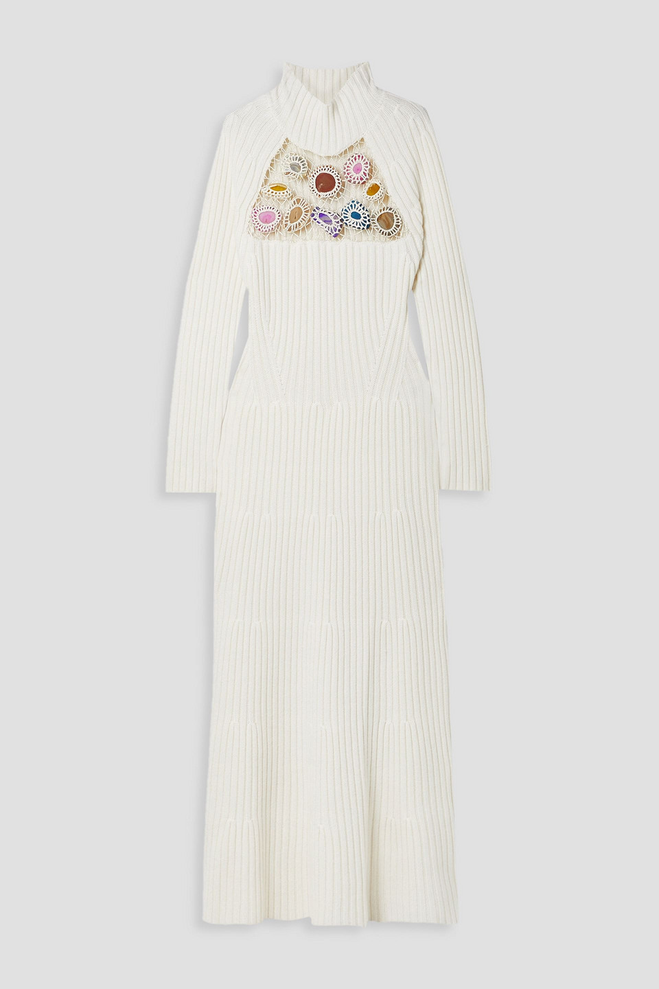 Gabriela Hearst Juana Embellished Ribbed Cashmere Turtleneck Maxi Dress In Elfenbein