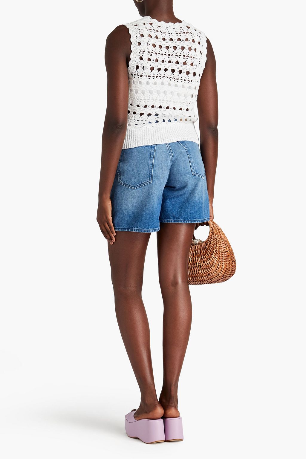 GANNI Scalloped open-knit vest