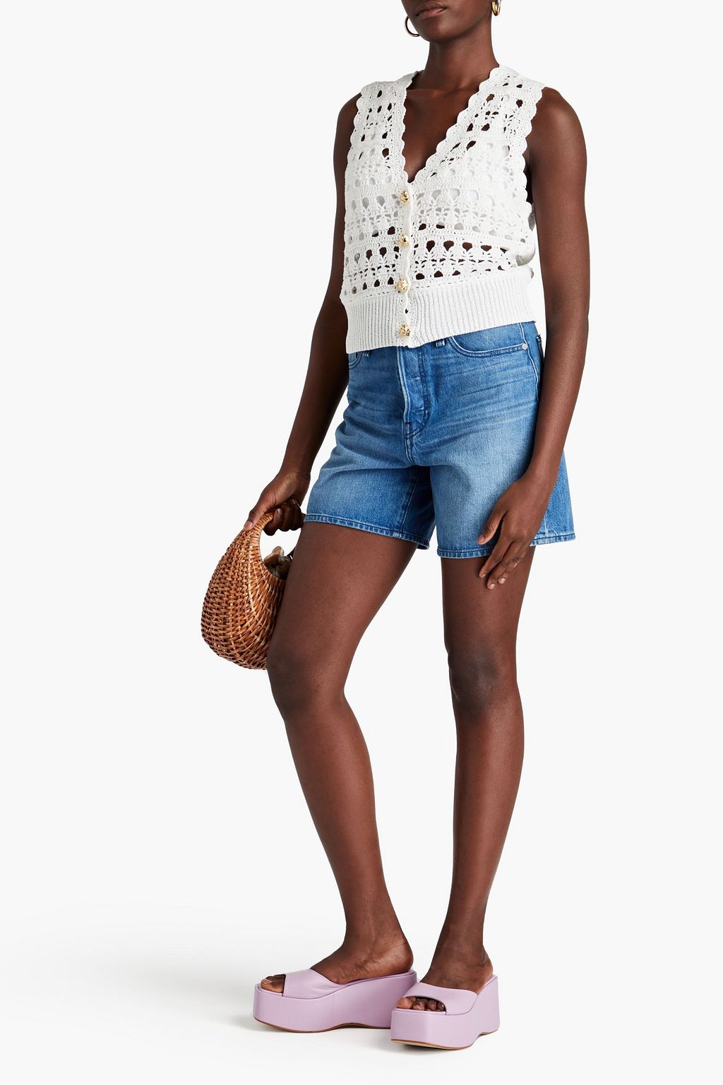 GANNI Scalloped open-knit vest