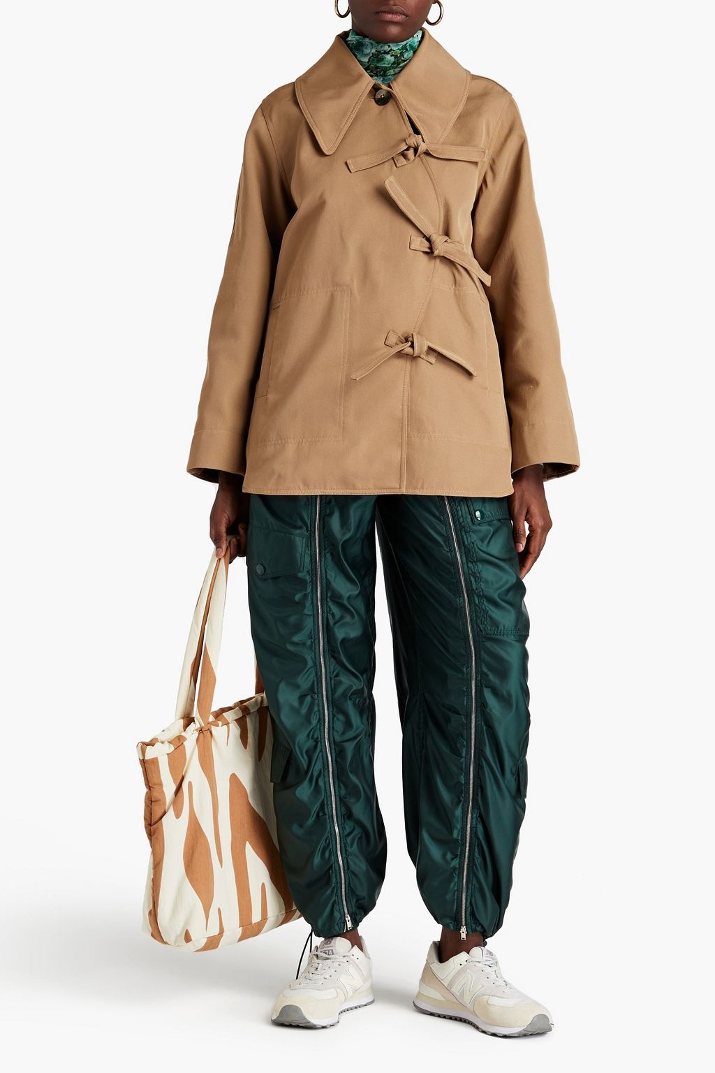 GANNI Tie-detailed twill jacket