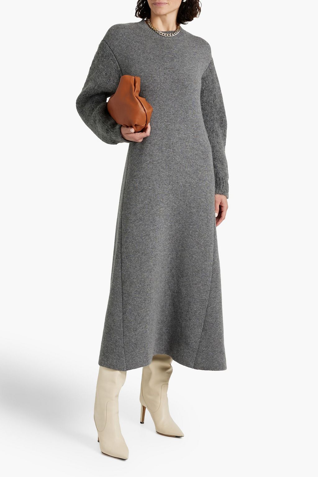 JIL SANDER Brushed wool and cashmere-blend midi dress