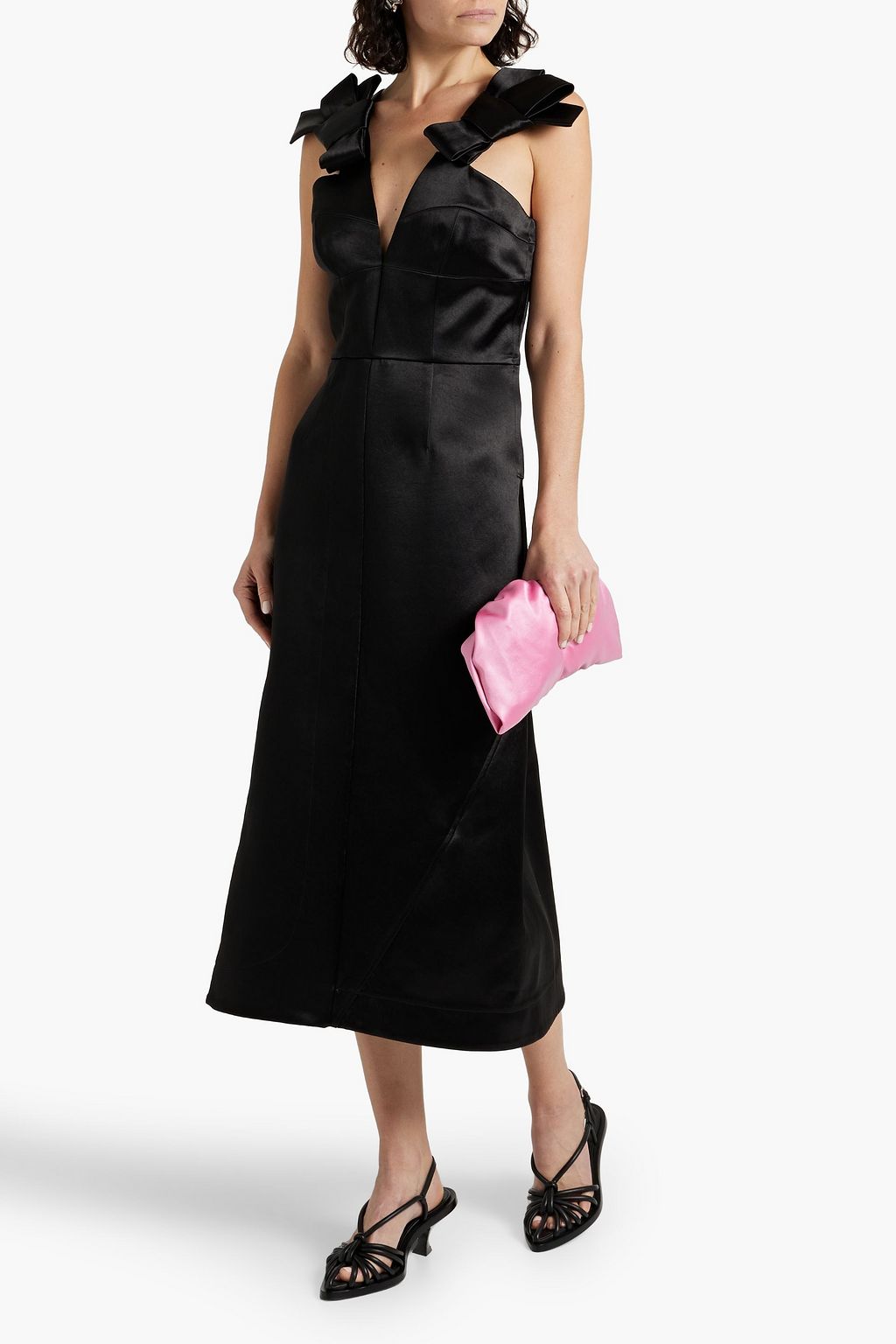 JIL SANDER Bow-embellished satin midi dress