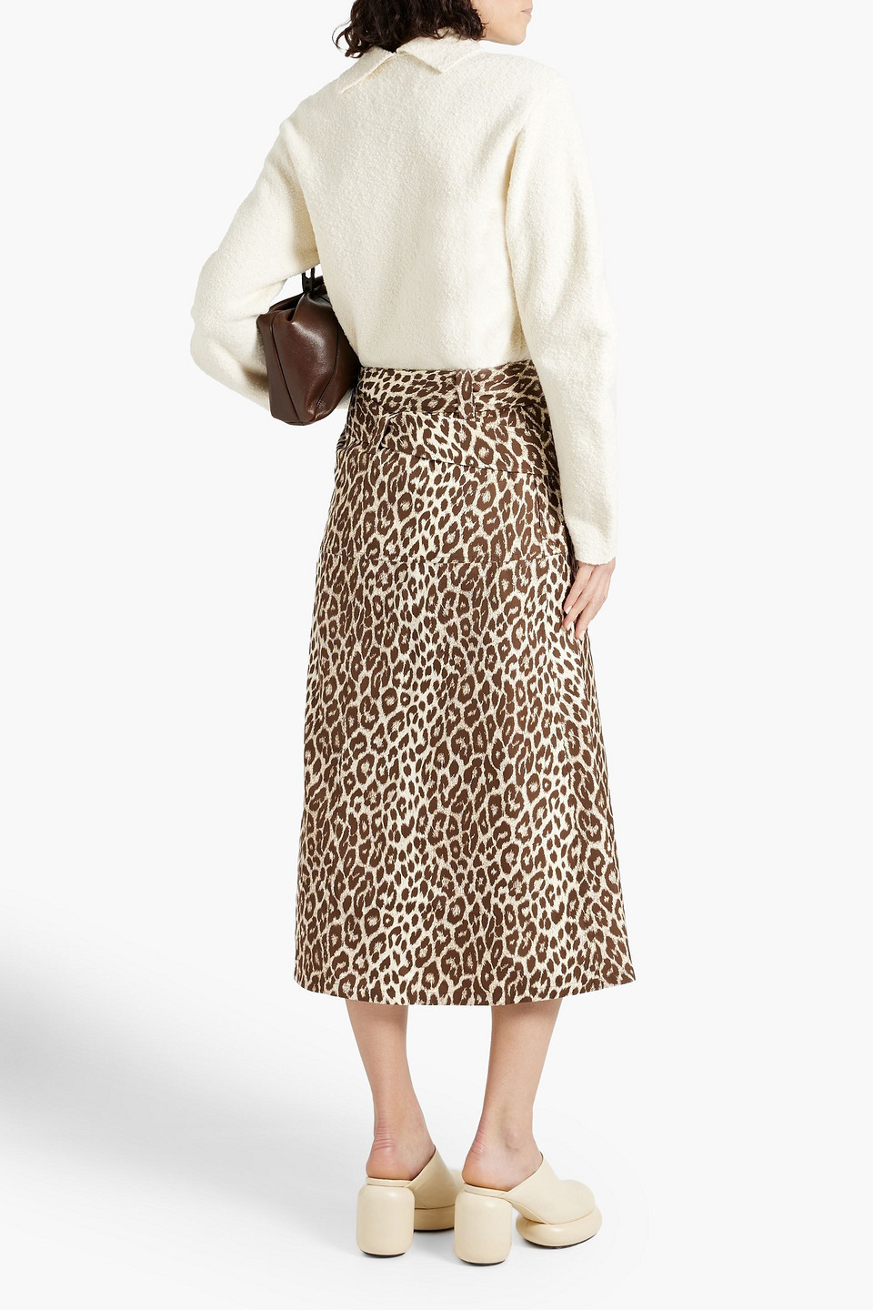 Shop Jil Sander Leopard-print Cotton-blend Poplin Midi Skirt In Animal Print