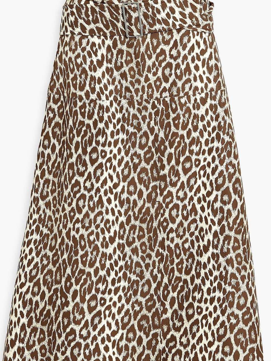 leopard-print cotton-blend poplin midi skirt