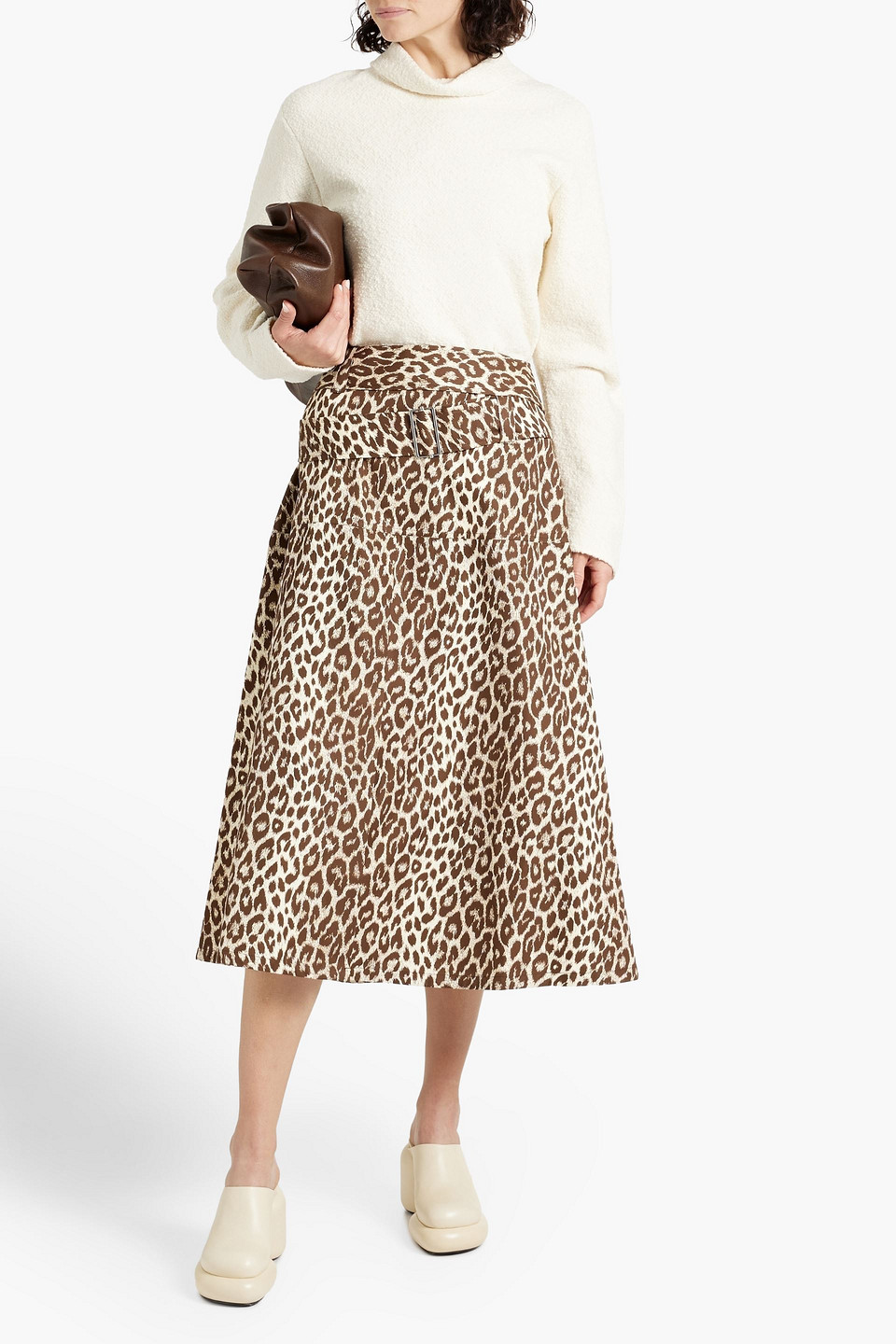 Shop Jil Sander Leopard-print Cotton-blend Poplin Midi Skirt In Animal Print