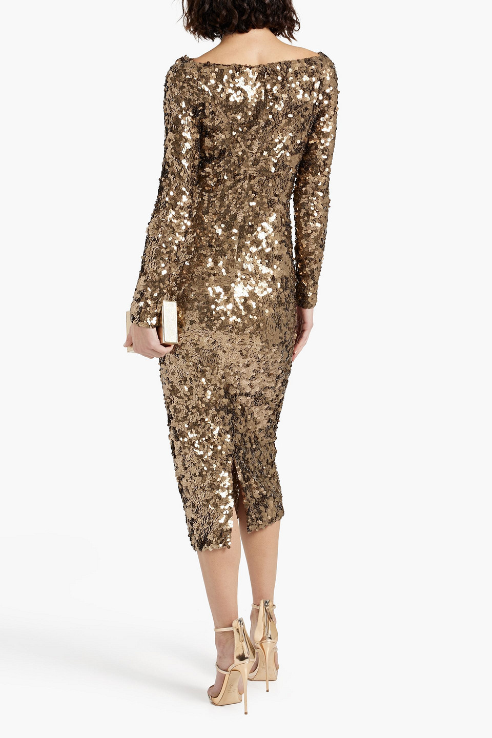 Shop Rachel Gilbert Fleur Sequined Tulle Midi Dress In Bronze