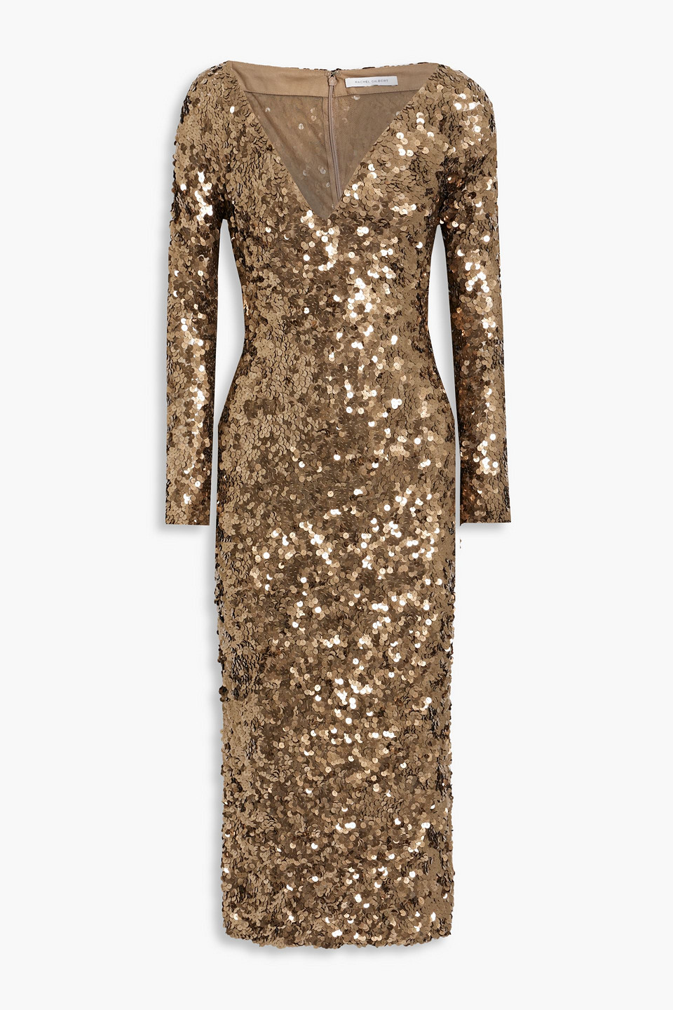 Rachel Gilbert Fleur Sequined Tulle Midi Dress In Bronze