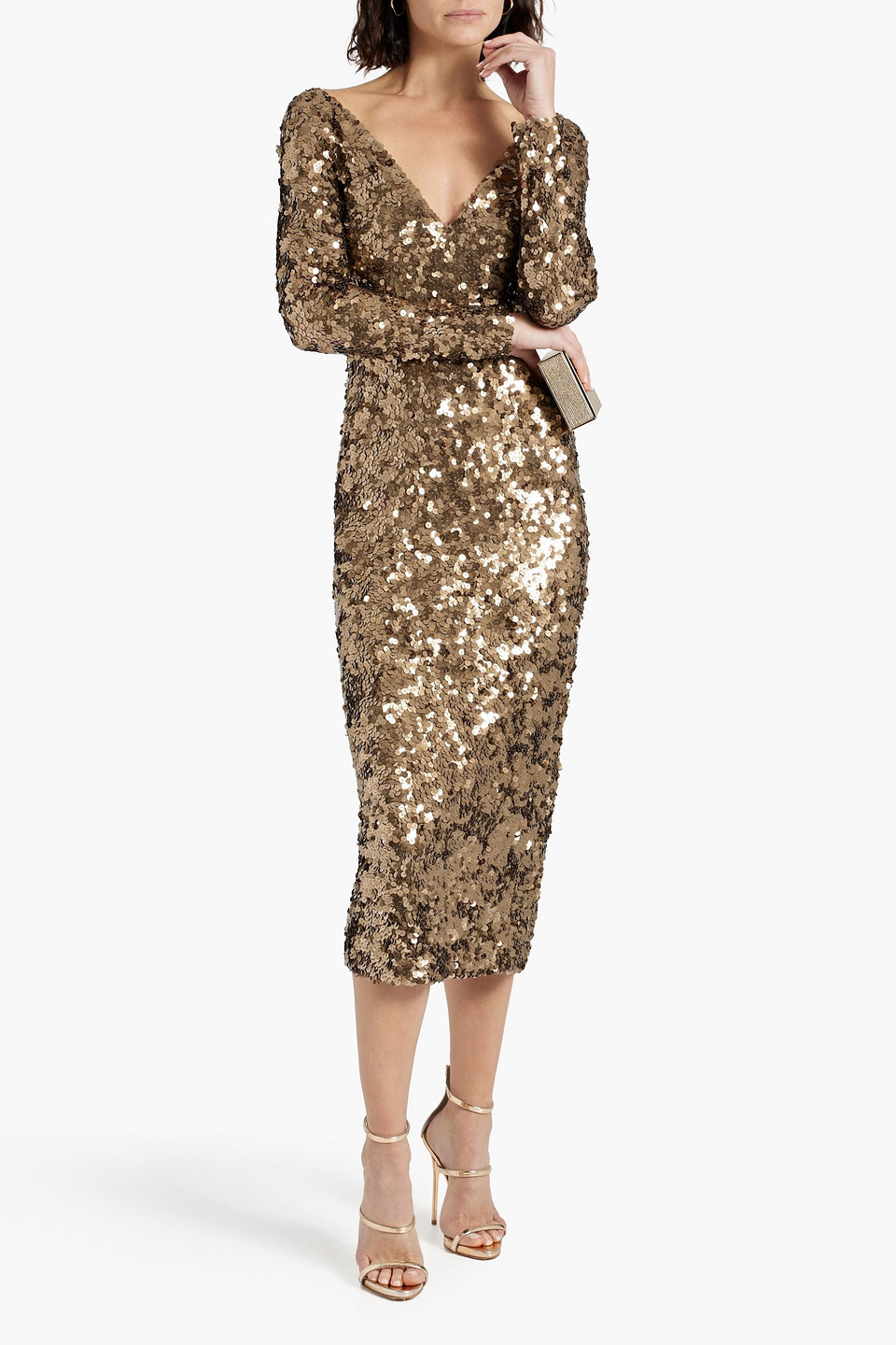 Shop Rachel Gilbert Fleur Sequined Tulle Midi Dress In Bronze