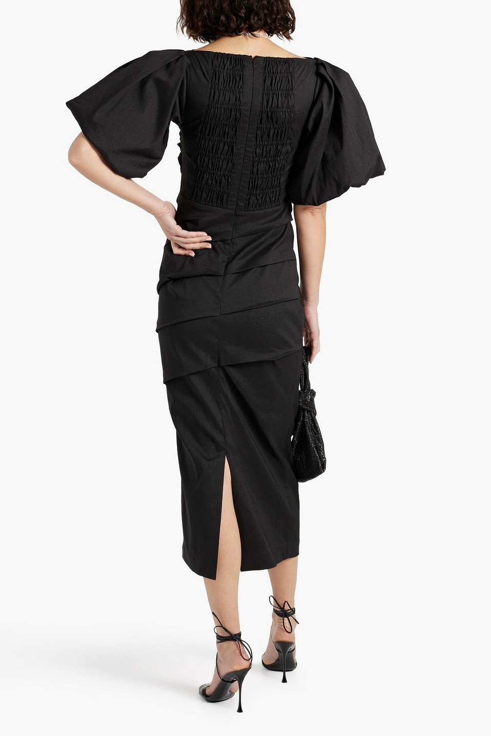 Shop Rachel Gilbert Dahli Embellished Cutout Shantung Midi Dress In Black