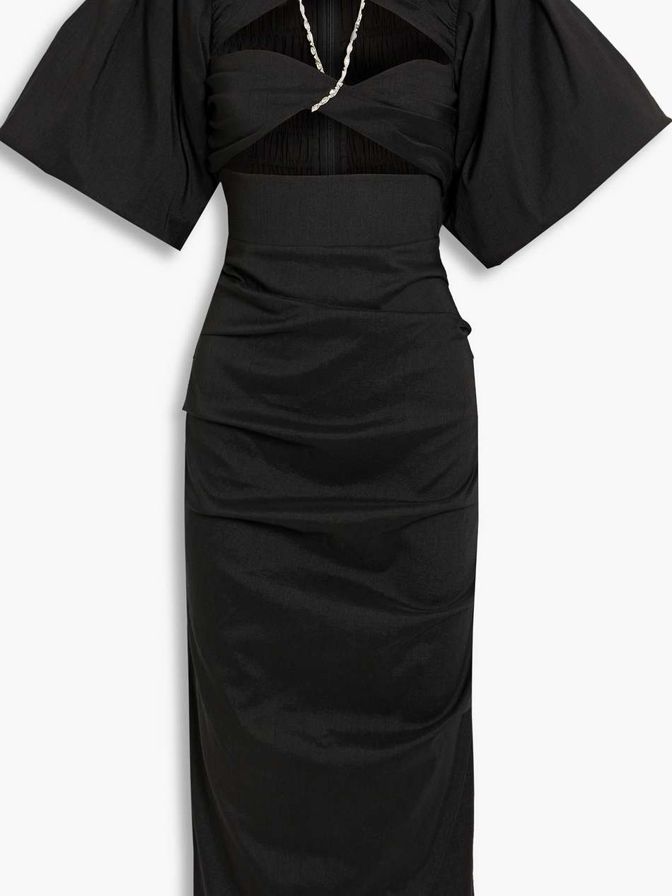 dahli embellished cutout shantung midi dress