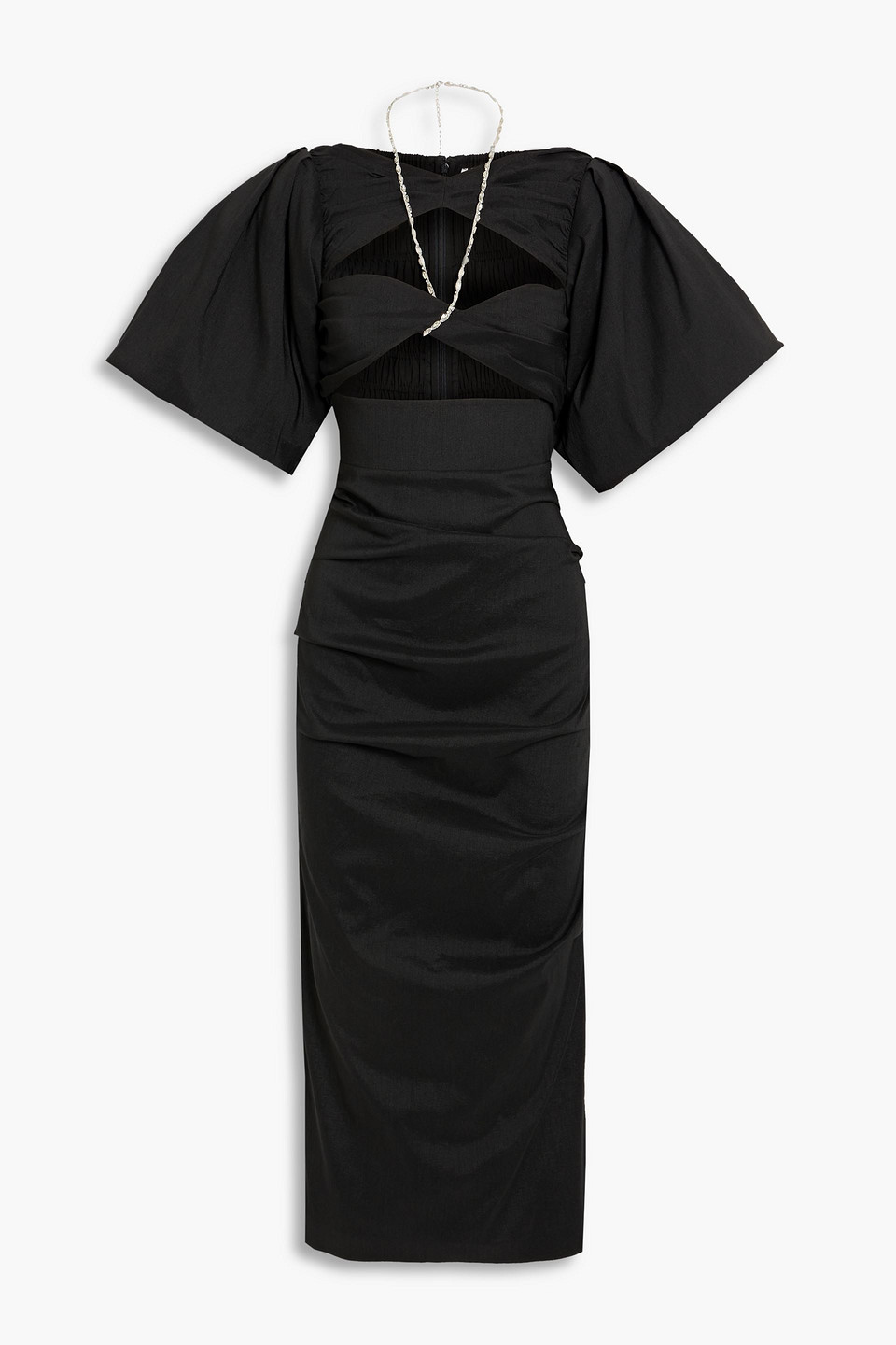 Rachel Gilbert Dahli Embellished Cutout Shantung Midi Dress In Black