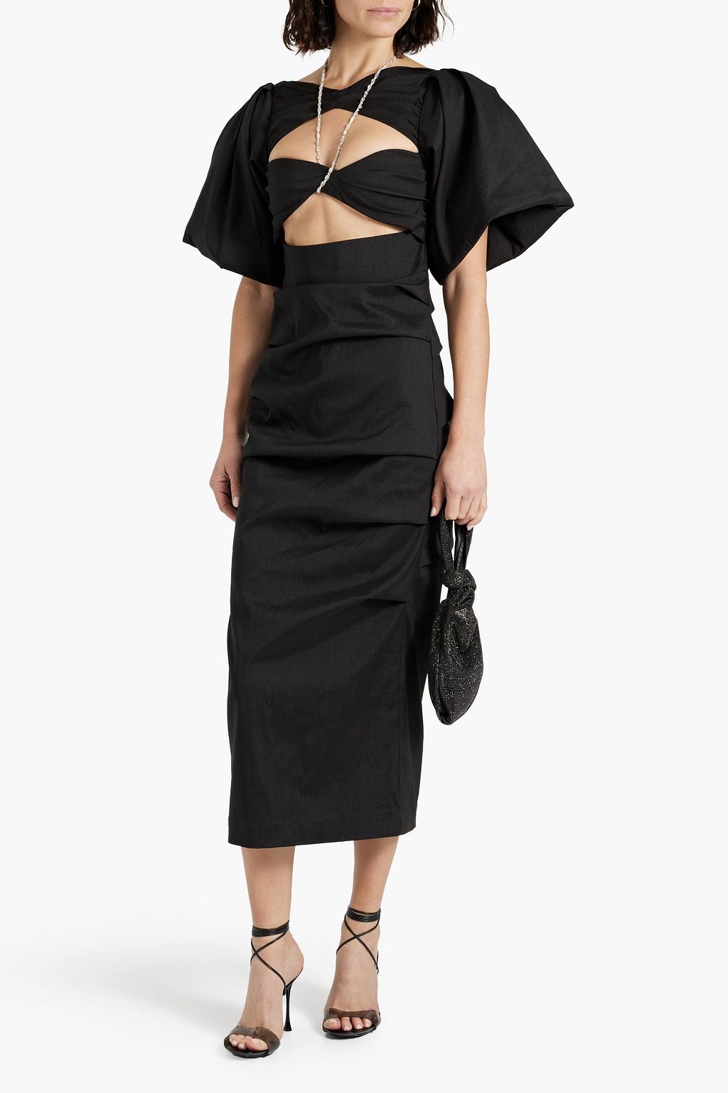 RACHEL GILBERT Dahli embellished cutout shantung midi dress