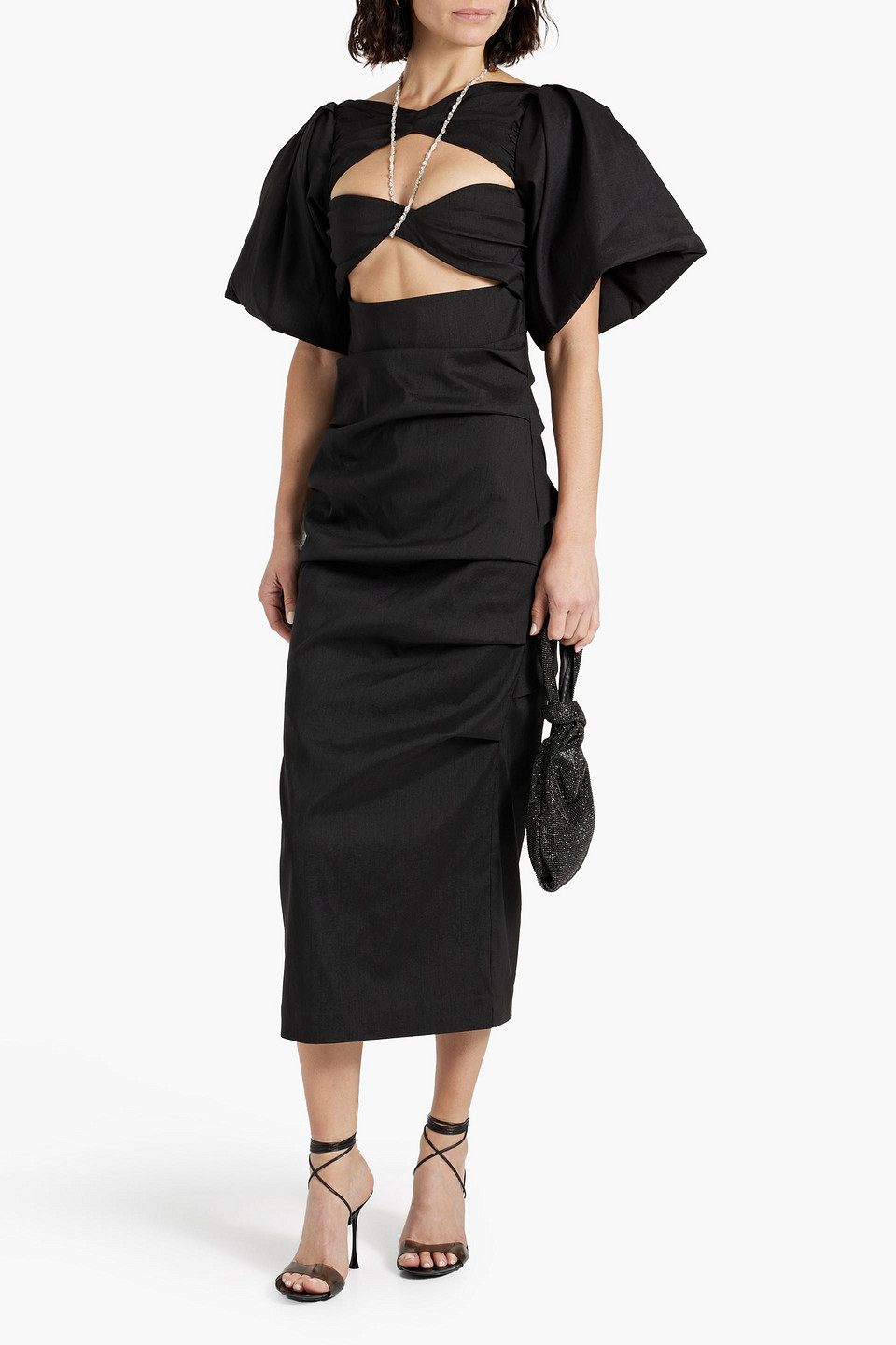 Shop Rachel Gilbert Dahli Embellished Cutout Shantung Midi Dress In Black