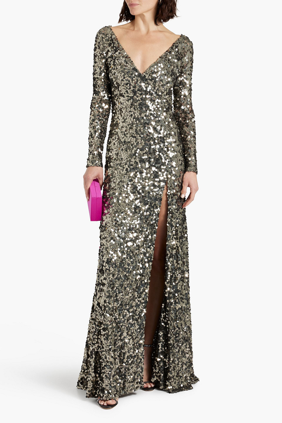 Shop Rachel Gilbert Fleur Sequined Tulle Gown In Gunmetal