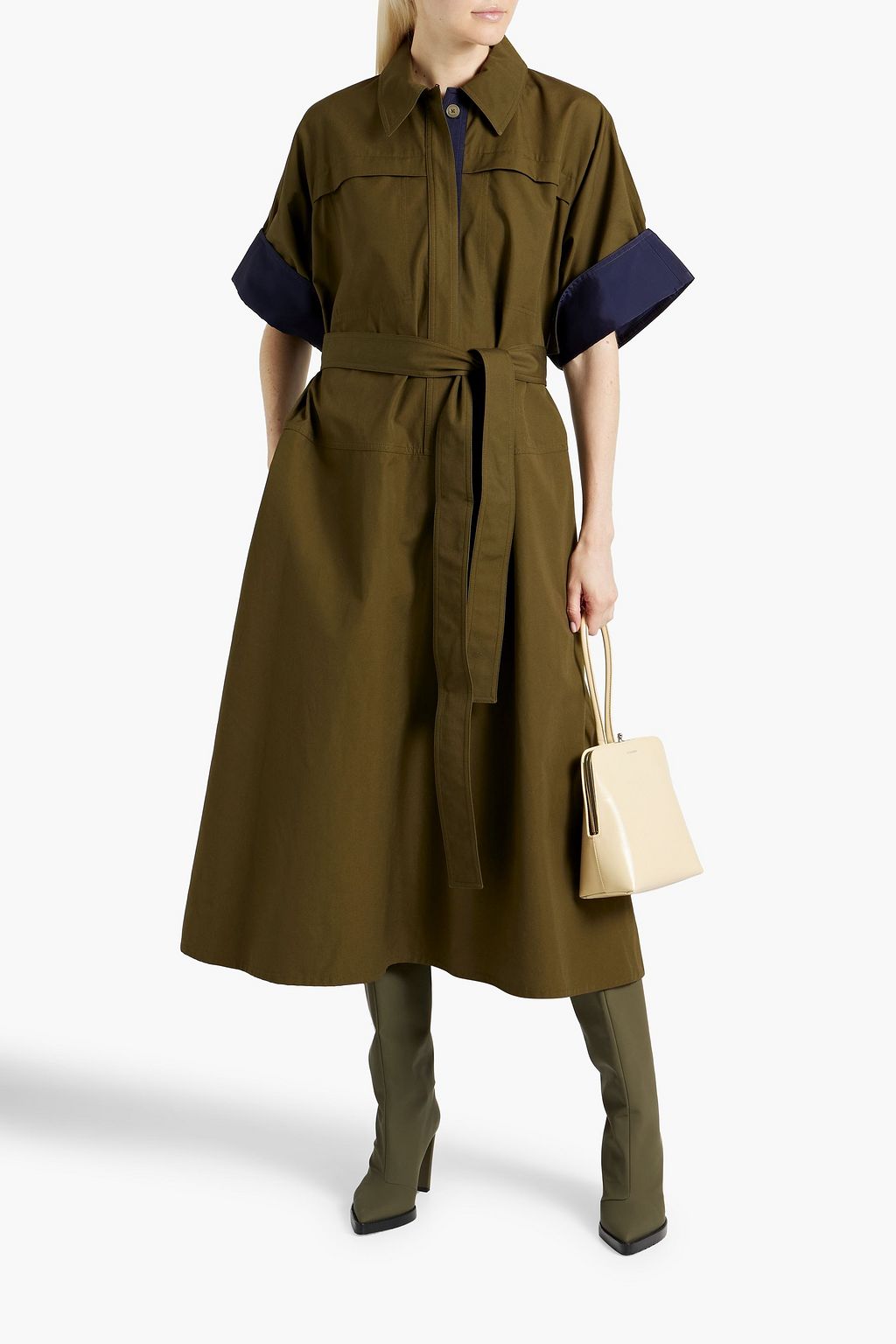 JIL SANDER Belted cotton-gabardine midi dress