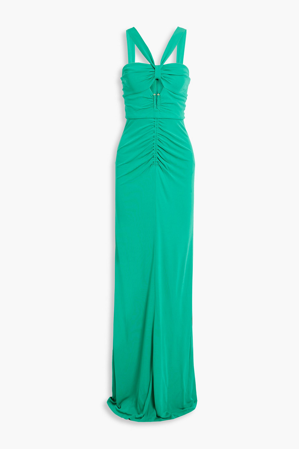 Rebecca Vallance Cutout Ruched Stretch-jersey Gown In Jade