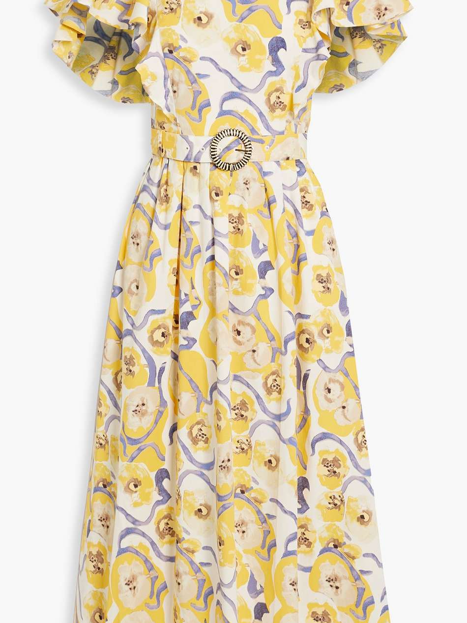 damon ruffled printed cotton-blend poplin midi dress