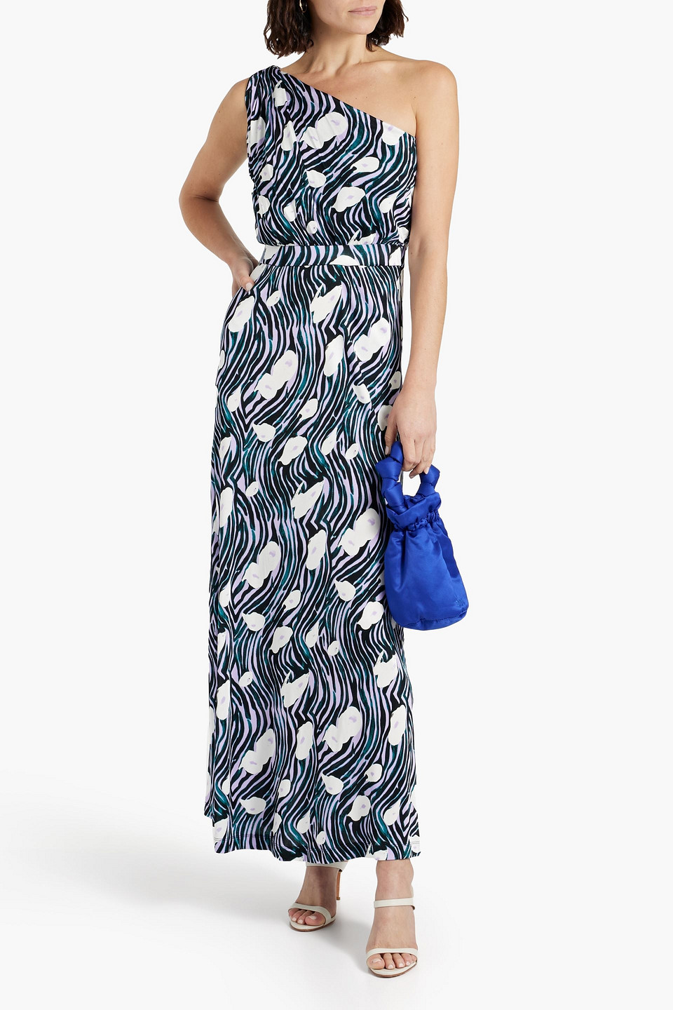 Diane Von Furstenberg Kiera One-shoulder Printed Jersey Maxi Dress In Lavender