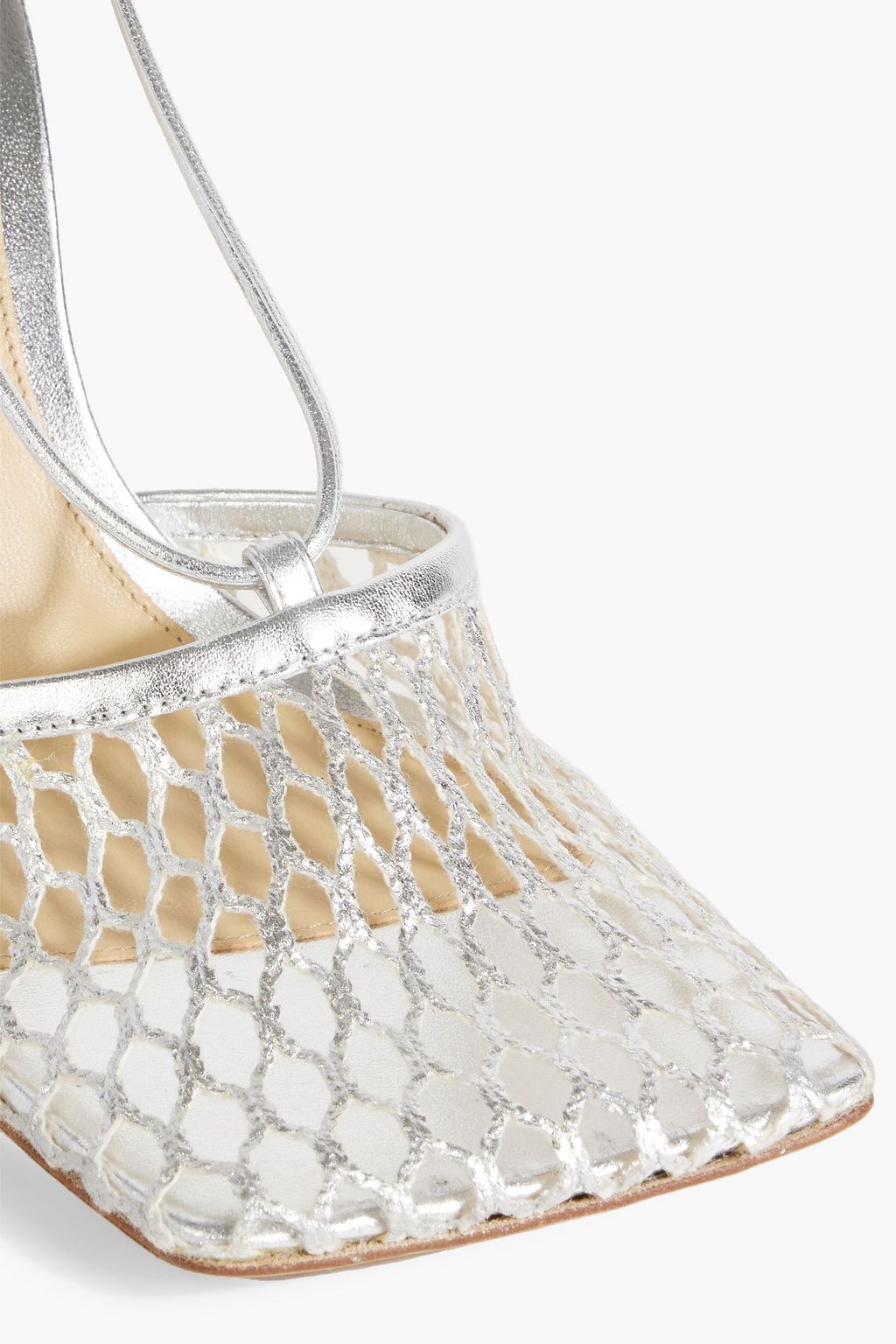 BOTTEGA VENETA Stretch metallic leather and fishnet pumps