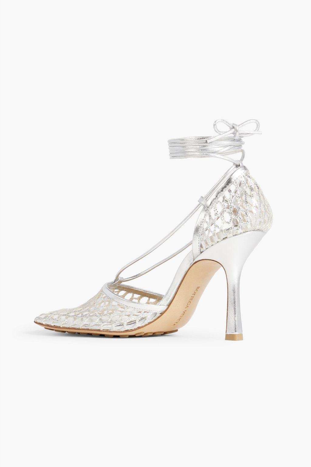 BOTTEGA VENETA Stretch metallic leather and fishnet pumps