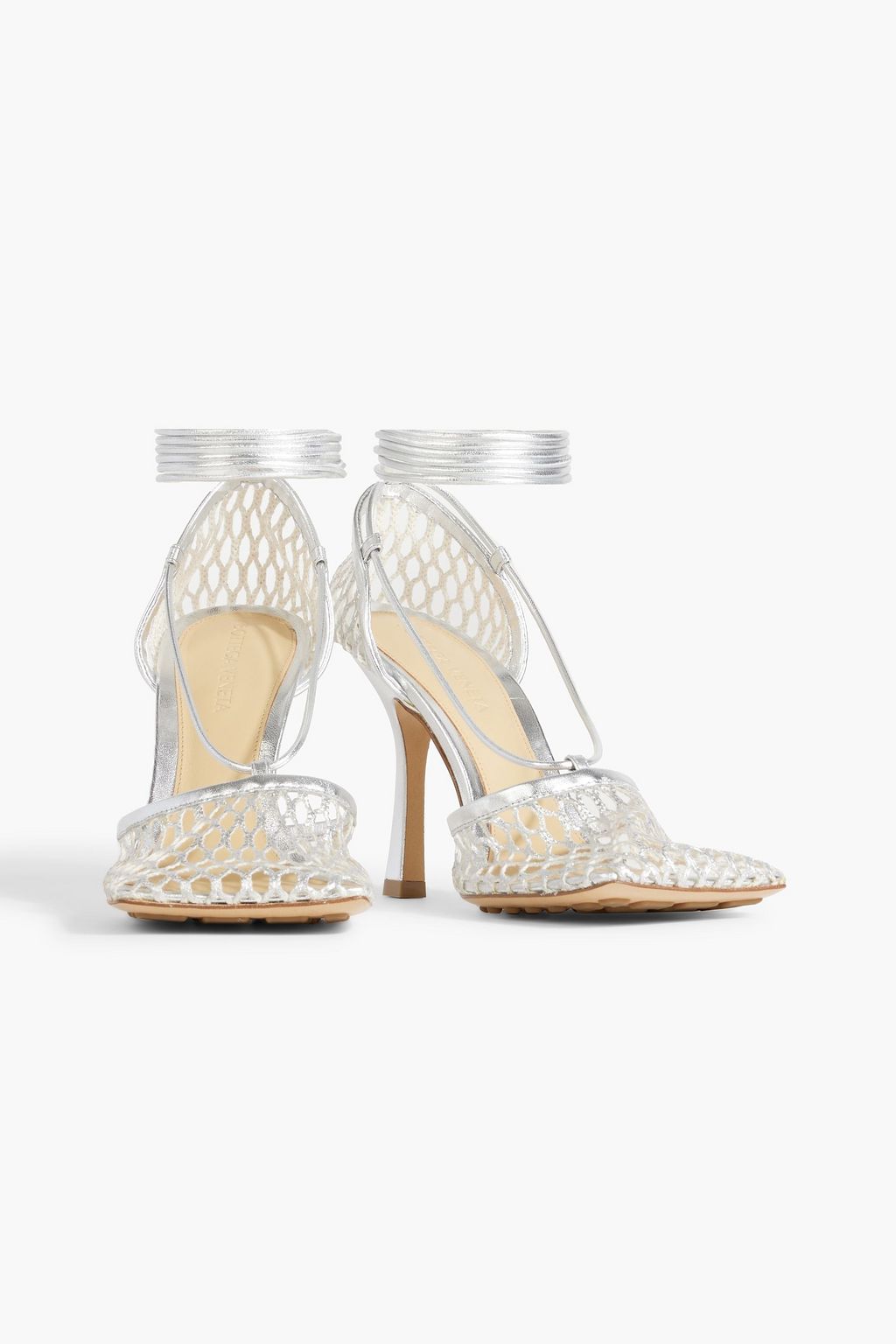 BOTTEGA VENETA Stretch metallic leather and fishnet pumps