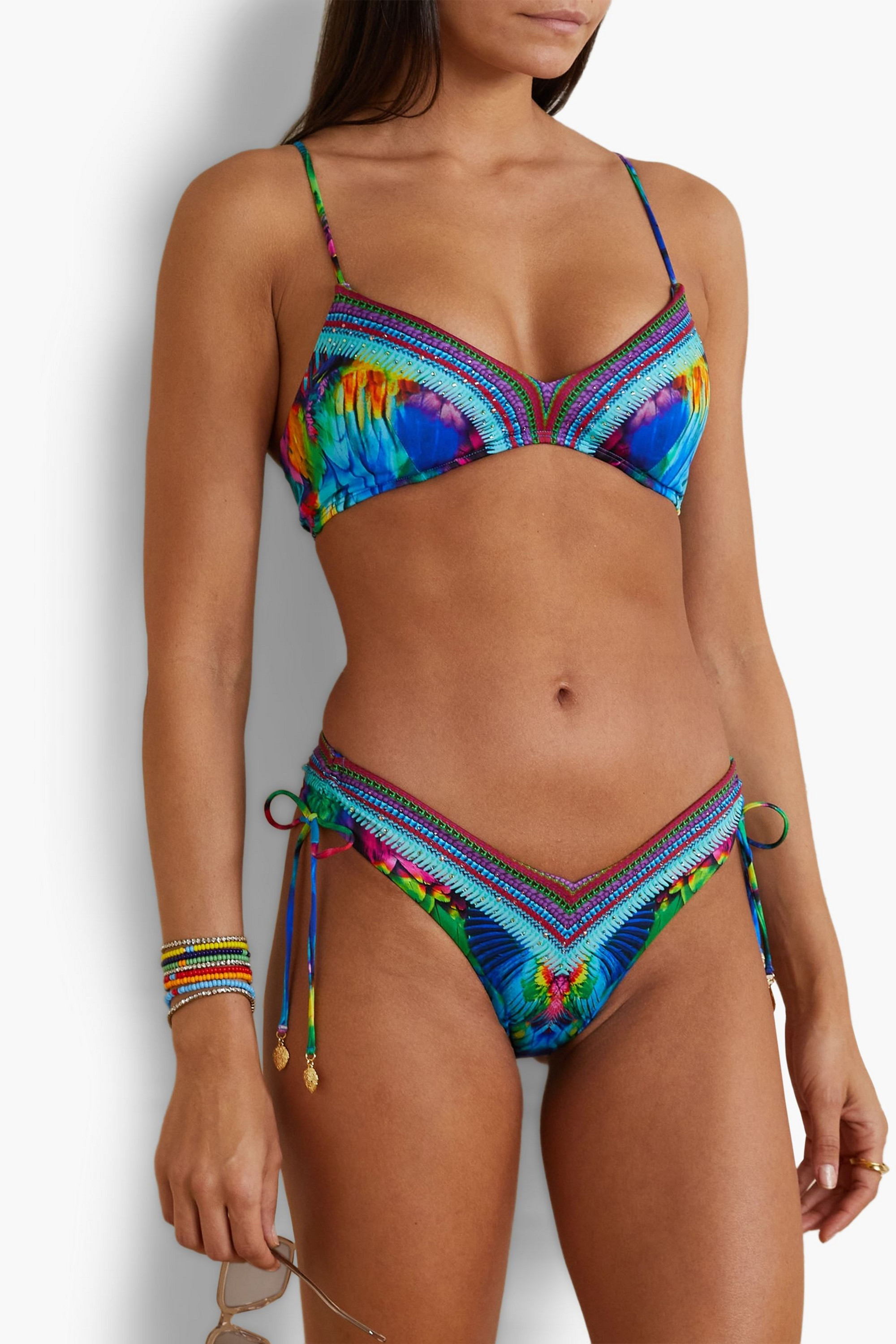 Camilla Crystal-embellished printed low-rise bikini briefs