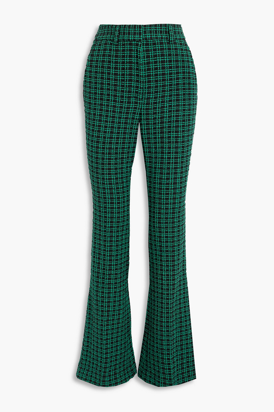 Rebecca Vallance Checked Cotton-blend Tweed Flared Trousers In Green