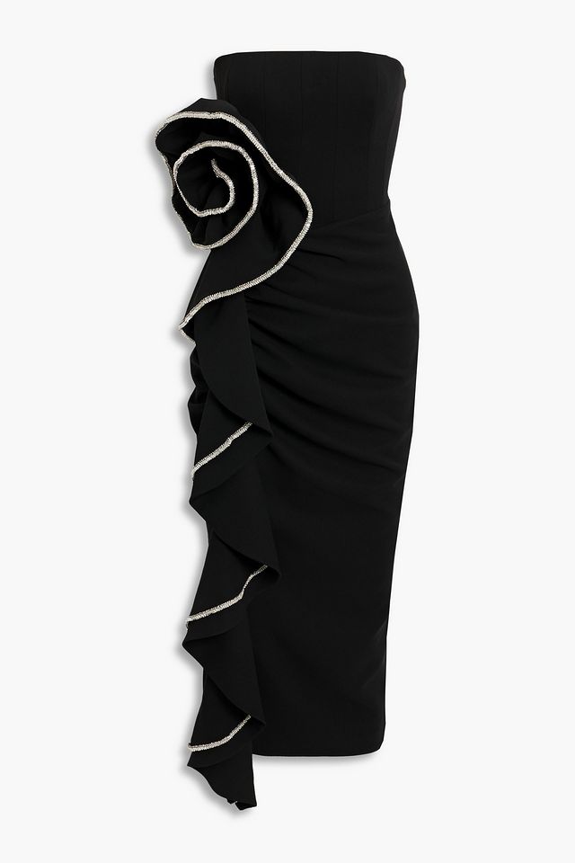 Strapless embellished crepe midi dress